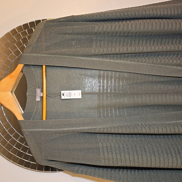 T by Talbots Cotton Mixed Stitch Open Front Duster Lightweight Pocket Cardigan - Picture 3 of 12